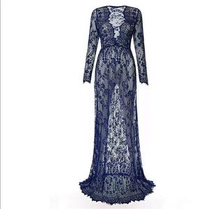 Navy blue lace maxi dress